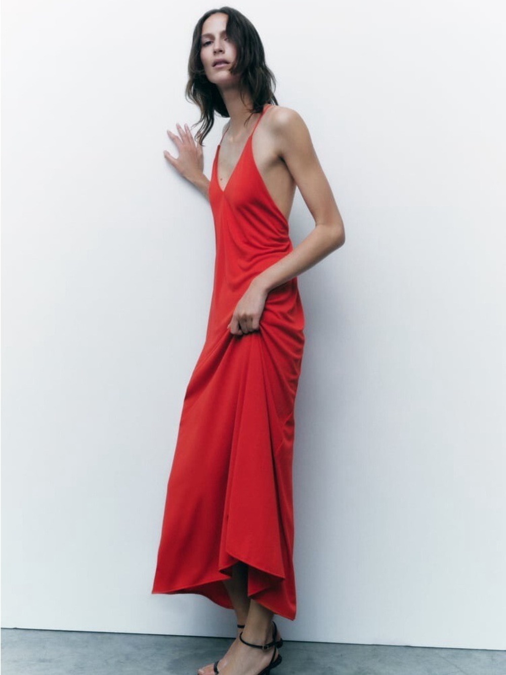 Zara NWT ZW COLLECTION Camisole Maxi Slip Red Dress Spaghetti Strap Quiet Luxury